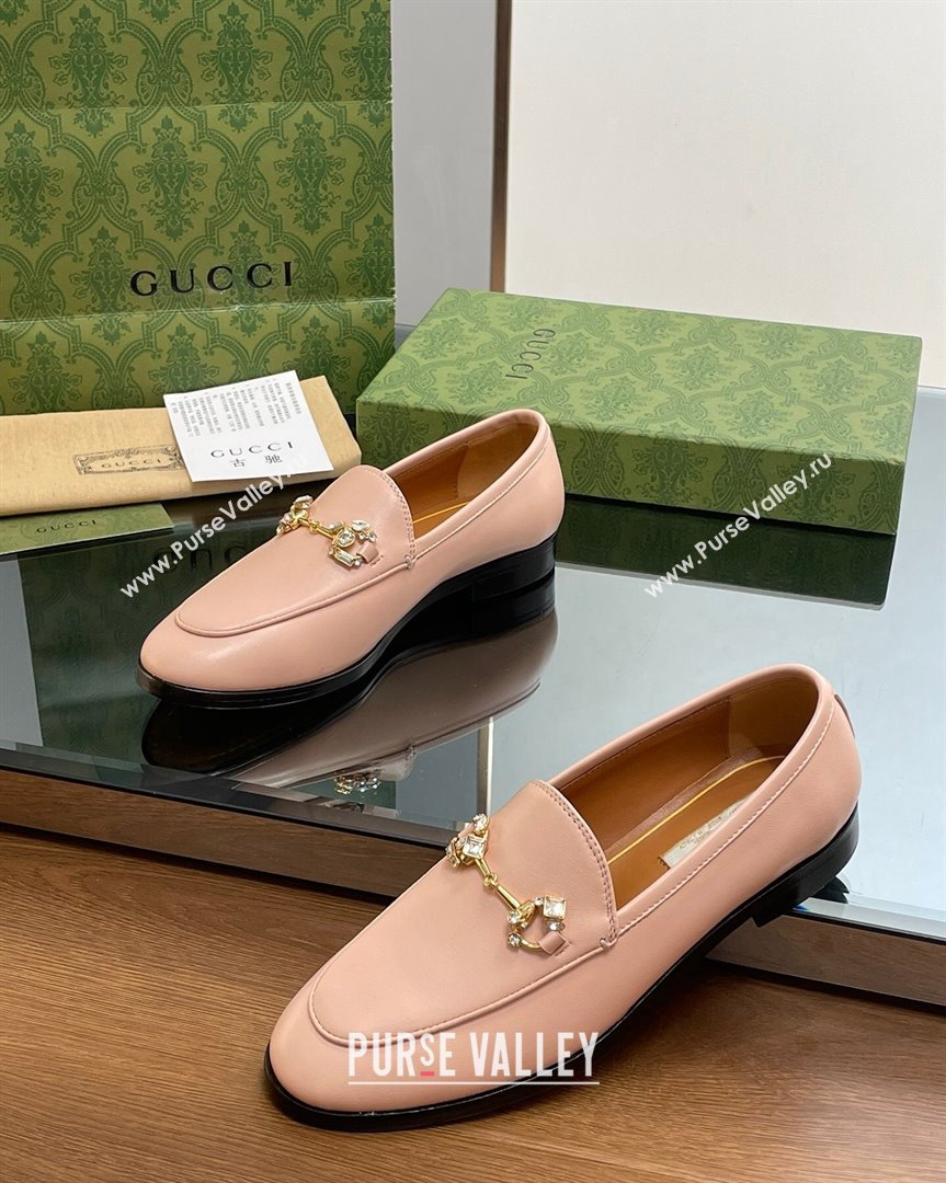 Gucci Jordaan Leather Loafers with Crystals Light Pink 2023 759918 (MD-231012054)