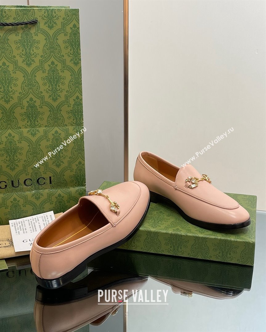 Gucci Jordaan Leather Loafers with Crystals Light Pink 2023 759918 (MD-231012054)