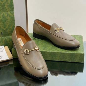 Gucci Jordaan Leather Loafers with Crystals Khaki Green 2023 759918 (MD-231012055)