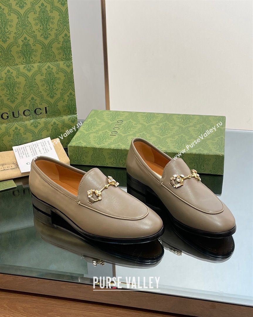 Gucci Jordaan Leather Loafers with Crystals Khaki Green 2023 759918 (MD-231012055)