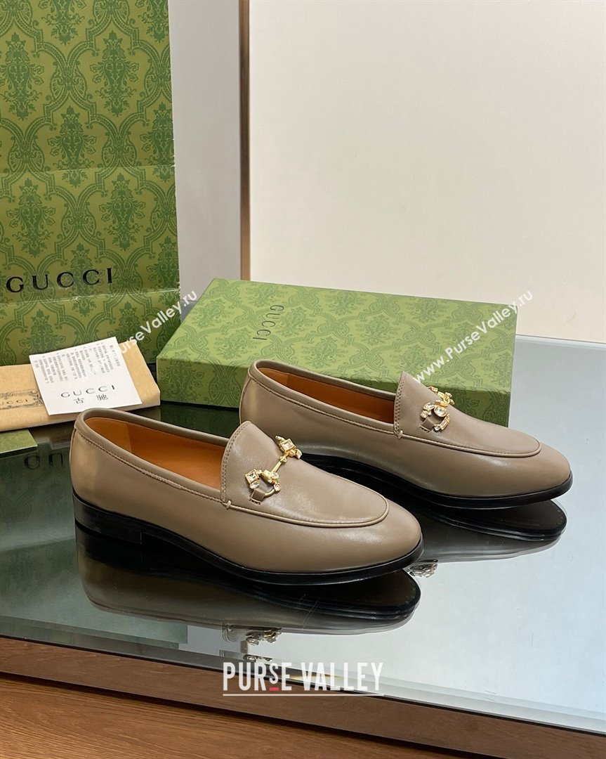 Gucci Jordaan Leather Loafers with Crystals Khaki Green 2023 759918 (MD-231012055)