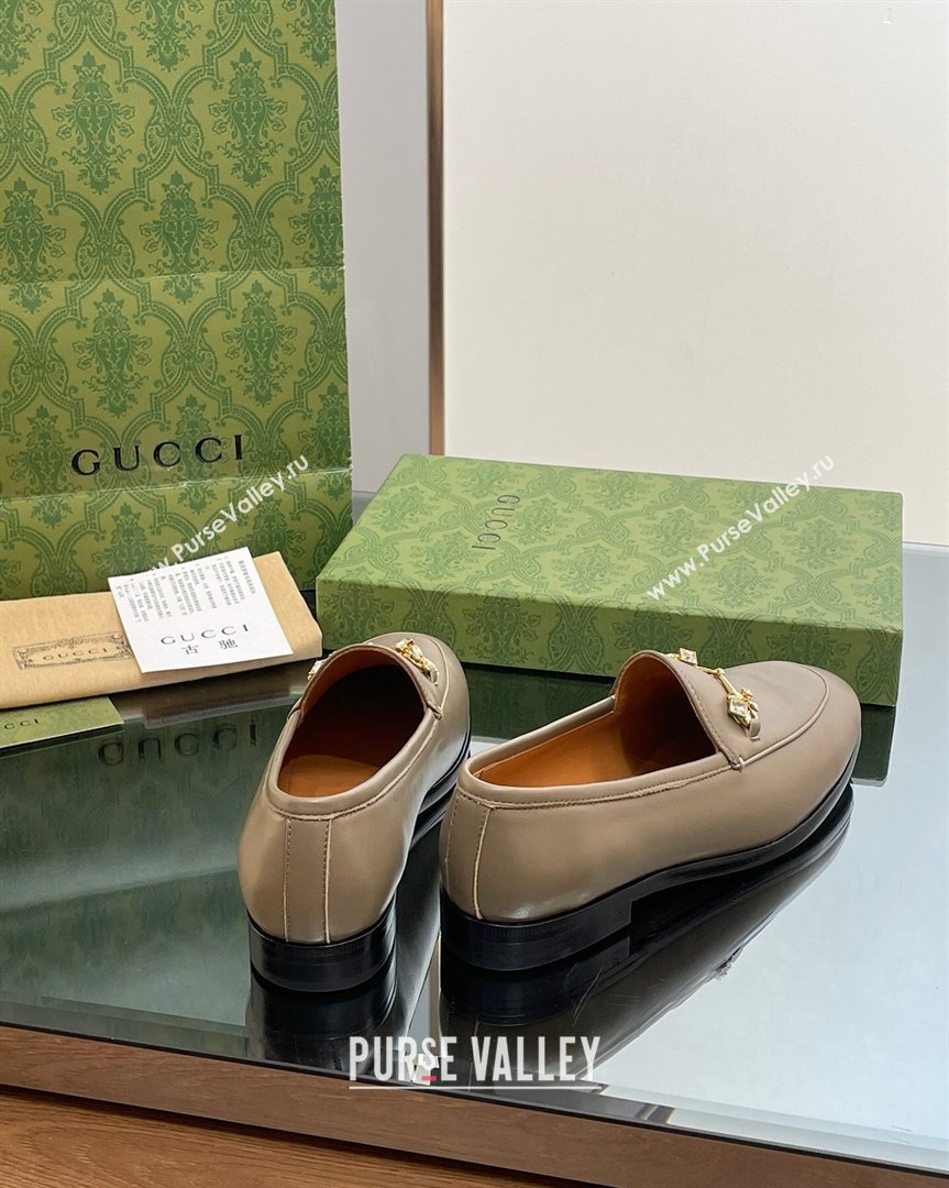 Gucci Jordaan Leather Loafers with Crystals Khaki Green 2023 759918 (MD-231012055)