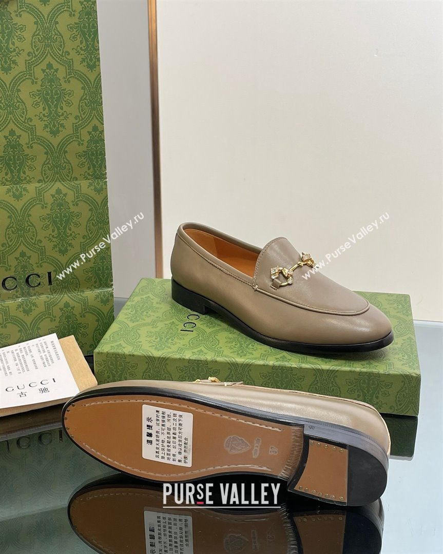 Gucci Jordaan Leather Loafers with Crystals Khaki Green 2023 759918 (MD-231012055)