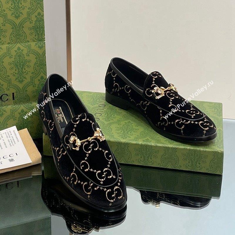 Gucci Jordaan GG Velvet Loafers with Crystals Black 2023 759918 (MD-231012058)