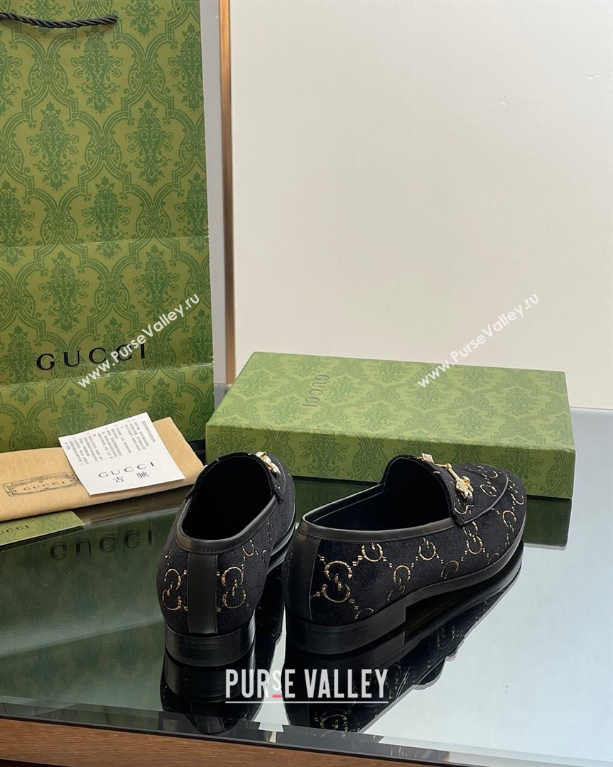 Gucci Jordaan GG Velvet Loafers with Crystals Black 2023 759918 (MD-231012058)