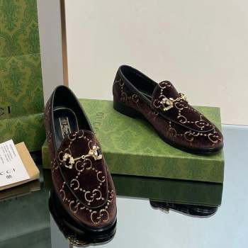 Gucci Jordaan GG Velvet Loafers with Crystals Brown 2023 759918 (MD-231012060)