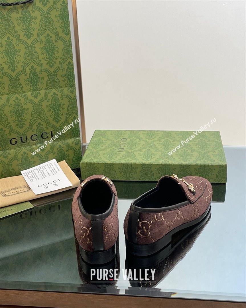 Gucci Jordaan GG Velvet Loafers with Crystals Brown 2023 759918 (MD-231012060)