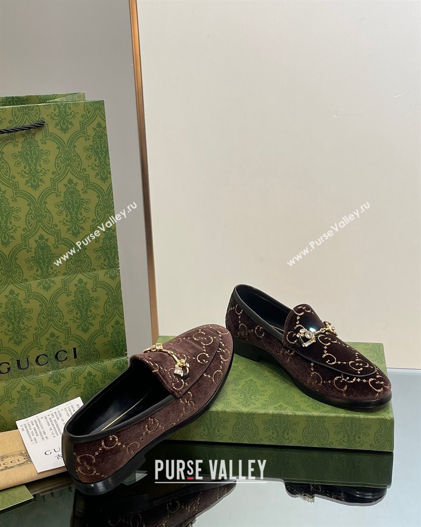 Gucci Jordaan GG Velvet Loafers with Crystals Brown 2023 759918 (MD-231012060)