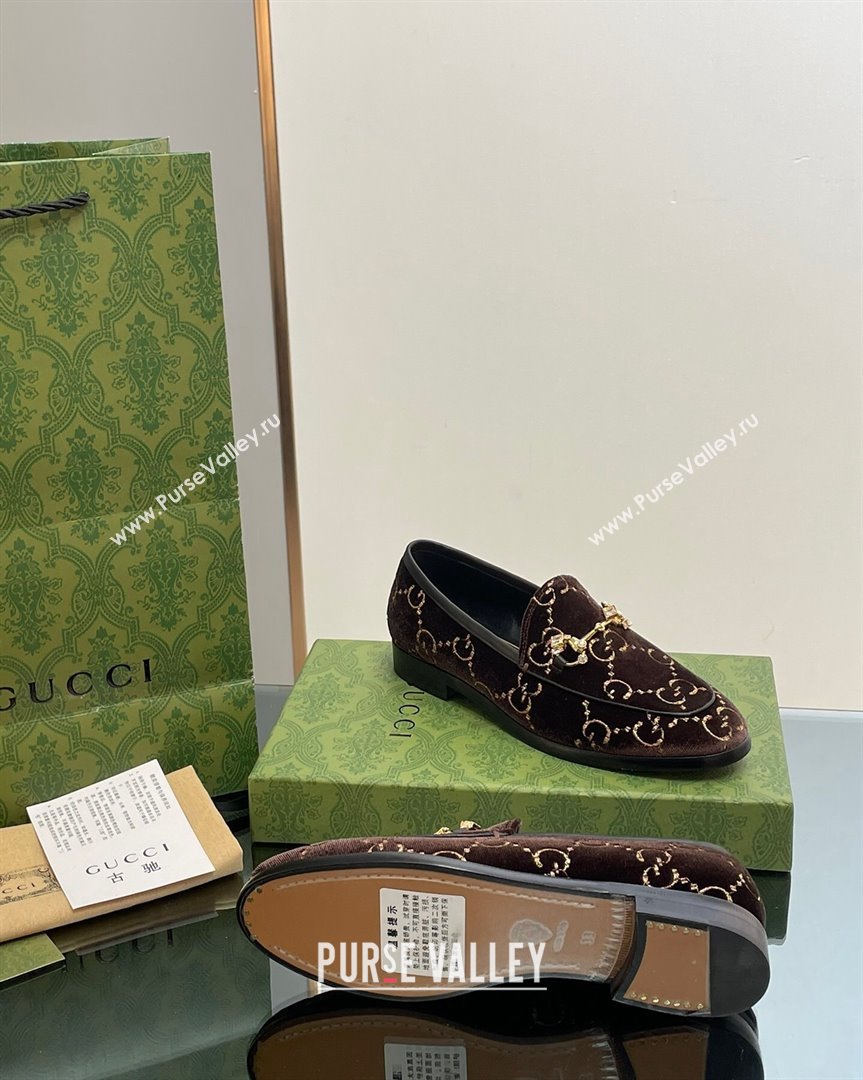 Gucci Jordaan GG Velvet Loafers with Crystals Brown 2023 759918 (MD-231012060)