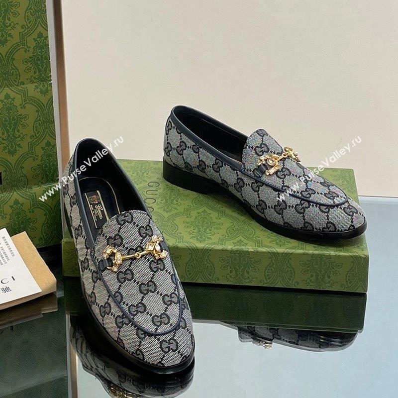 Gucci Jordaan GG Canvas Loafers with Crystals Grey 2023 759918 (MD-231012061)