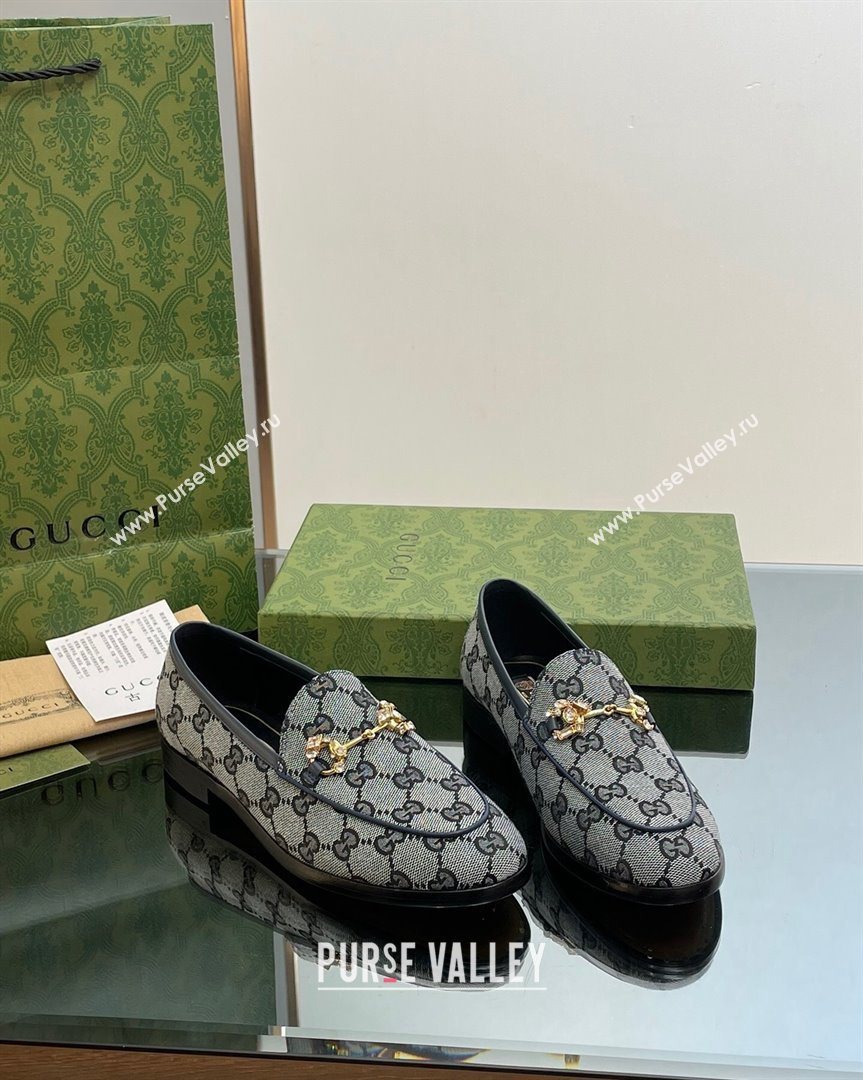 Gucci Jordaan GG Canvas Loafers with Crystals Grey 2023 759918 (MD-231012061)