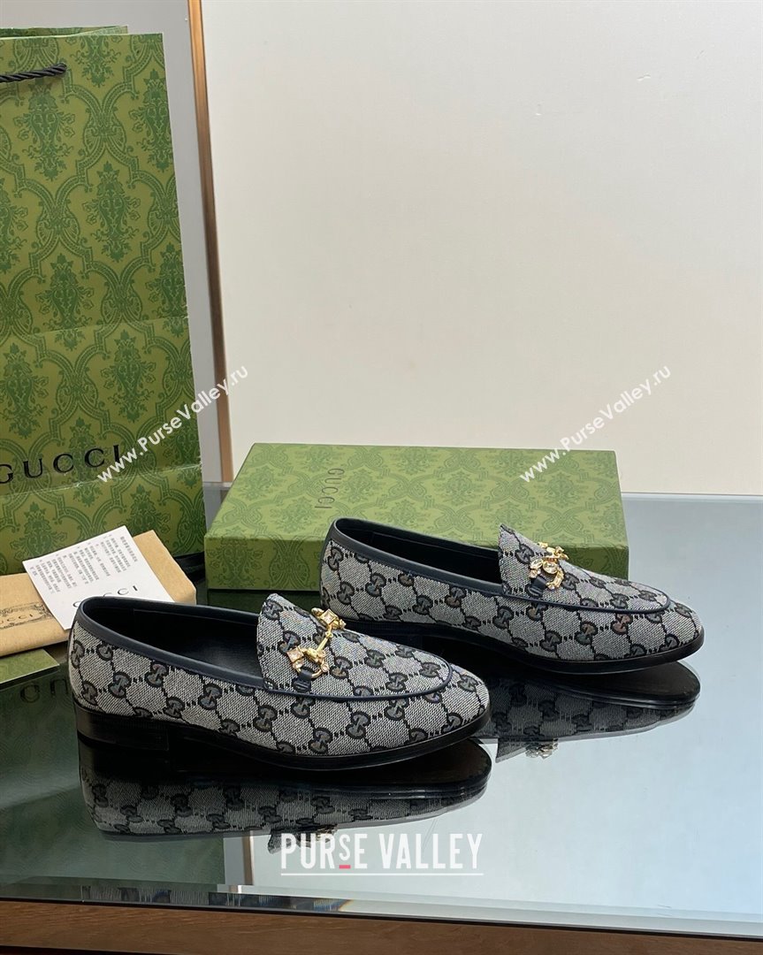 Gucci Jordaan GG Canvas Loafers with Crystals Grey 2023 759918 (MD-231012061)