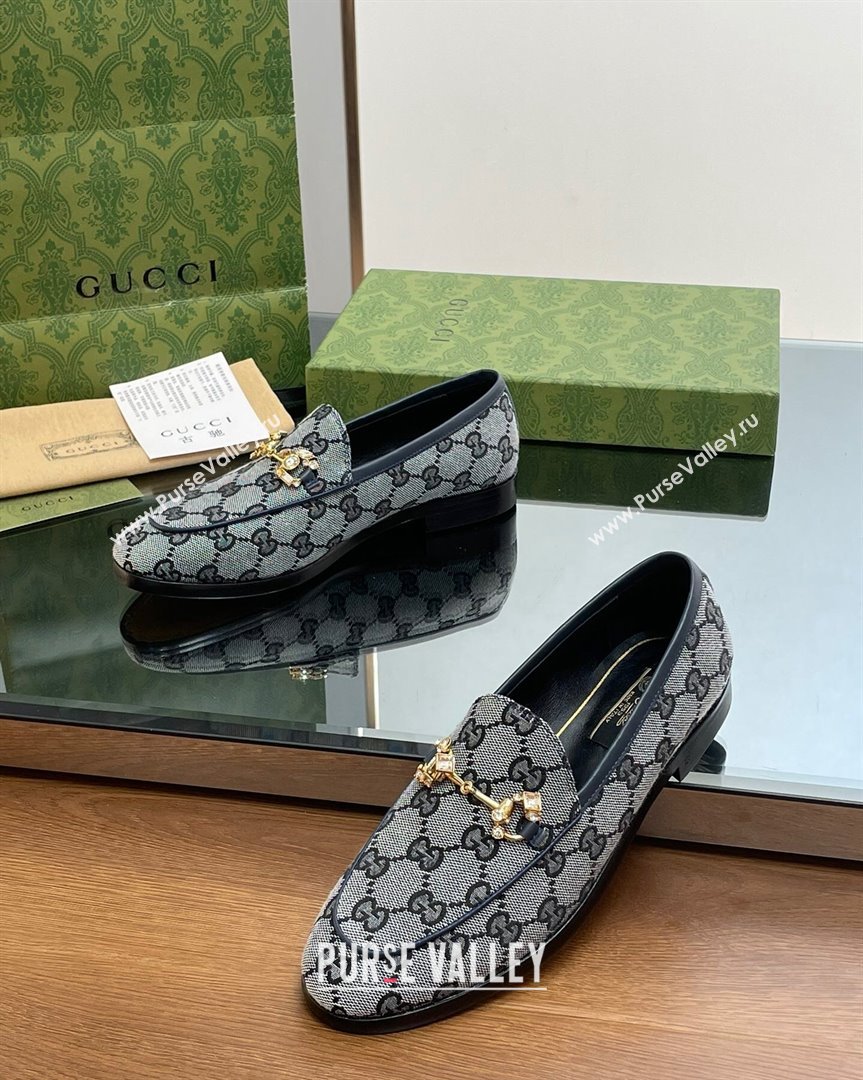 Gucci Jordaan GG Canvas Loafers with Crystals Grey 2023 759918 (MD-231012061)