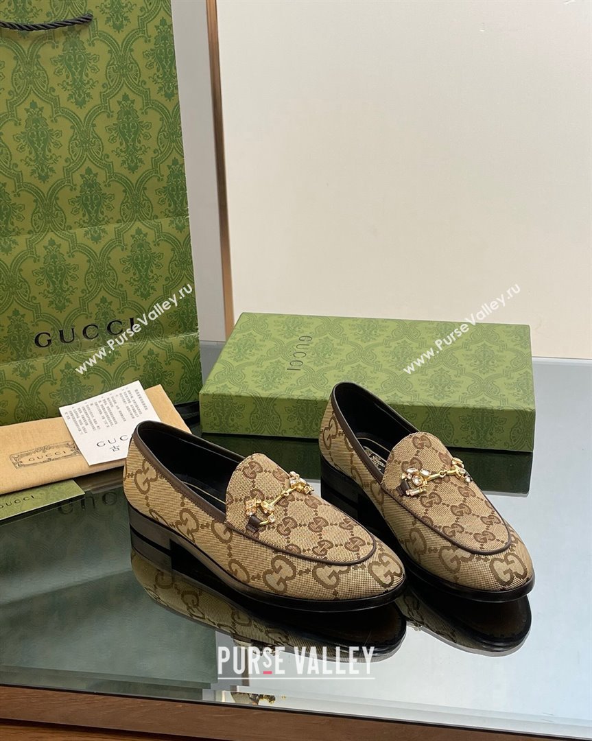 Gucci Jordaan GG Canvas Loafers with Crystals Brown 2023 759918 (MD-231012062)