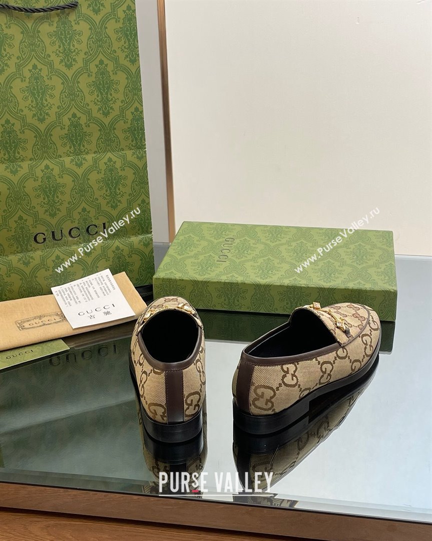 Gucci Jordaan GG Canvas Loafers with Crystals Brown 2023 759918 (MD-231012062)