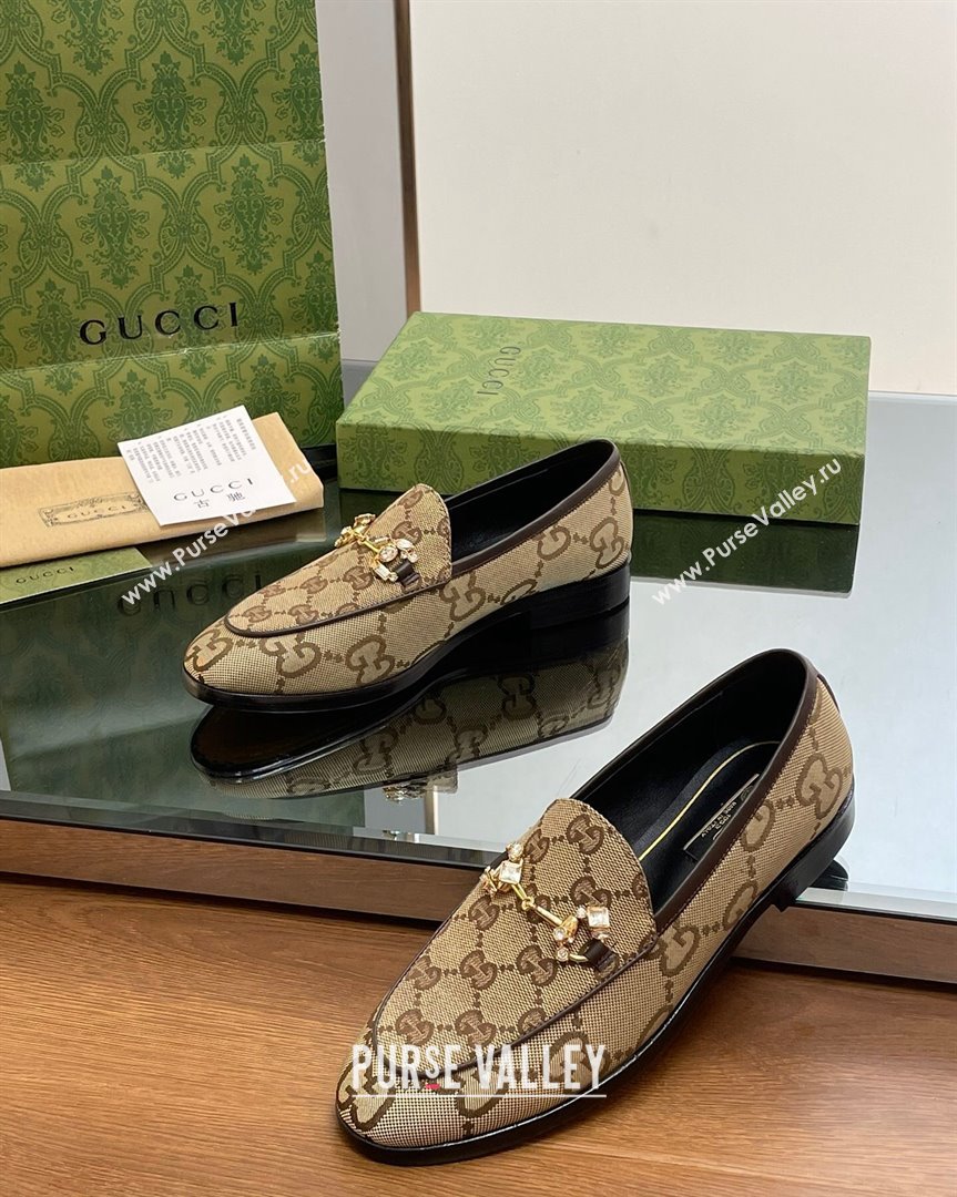 Gucci Jordaan GG Canvas Loafers with Crystals Brown 2023 759918 (MD-231012062)