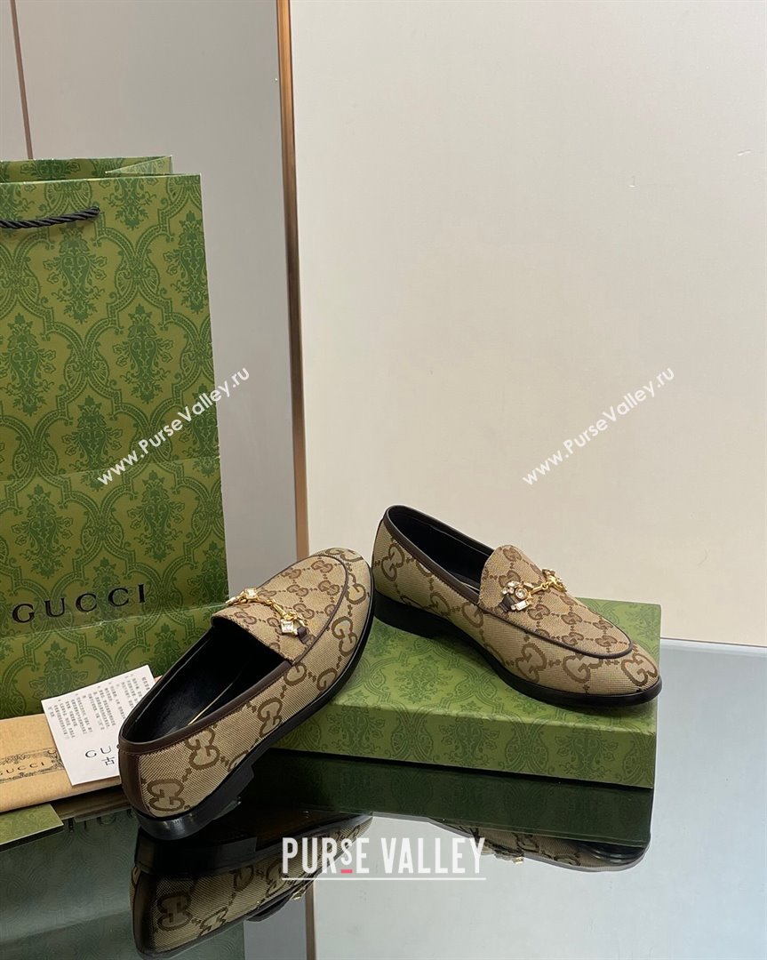 Gucci Jordaan GG Canvas Loafers with Crystals Brown 2023 759918 (MD-231012062)