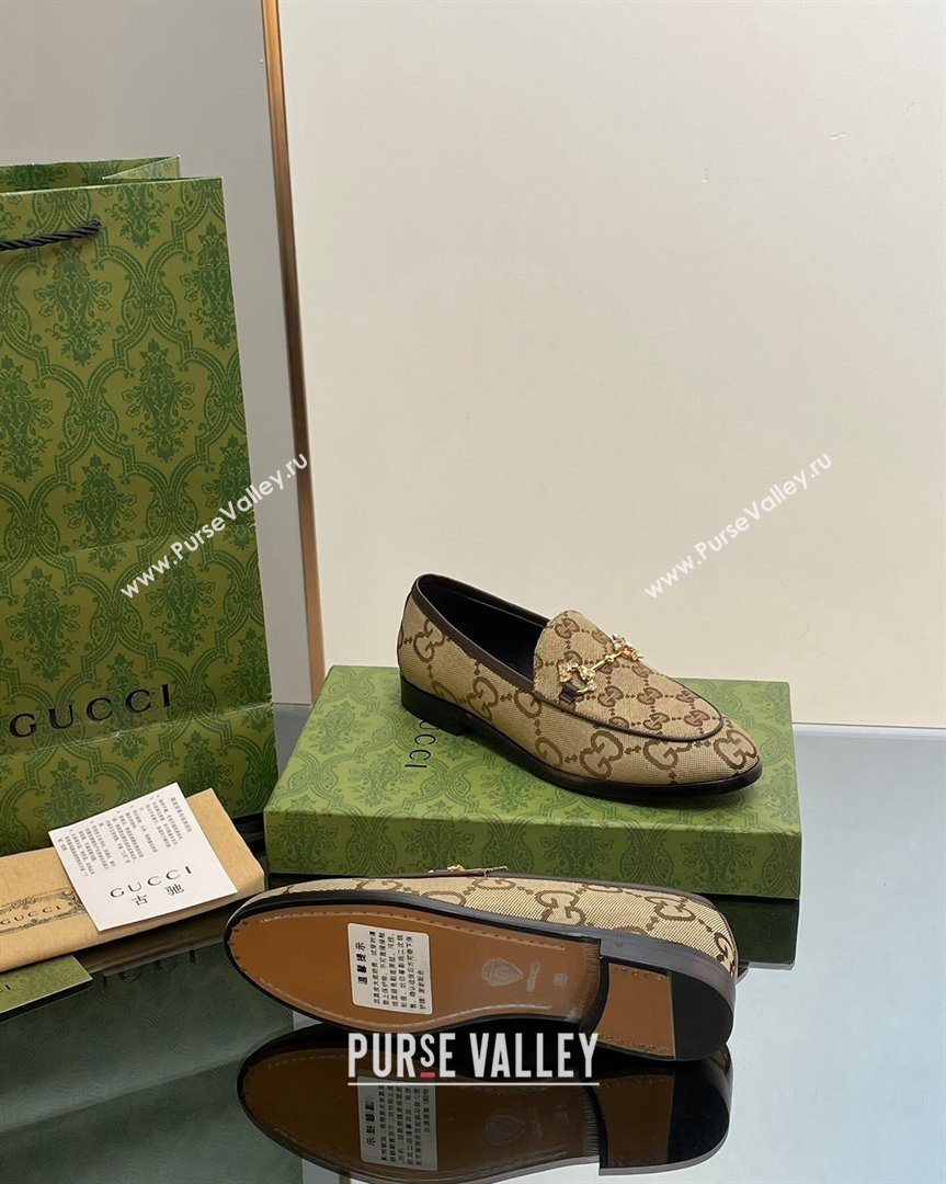 Gucci Jordaan GG Canvas Loafers with Crystals Brown 2023 759918 (MD-231012062)