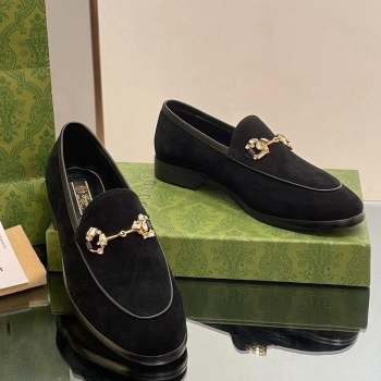 Gucci Jordaan Suede Loafers with Crystals Black 2023 759918 (MD-231012063)