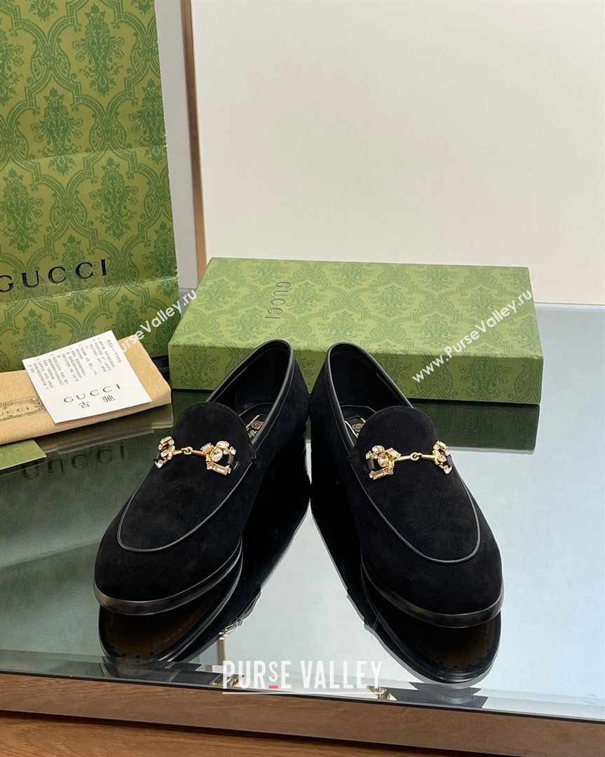 Gucci Jordaan Suede Loafers with Crystals Black 2023 759918 (MD-231012063)