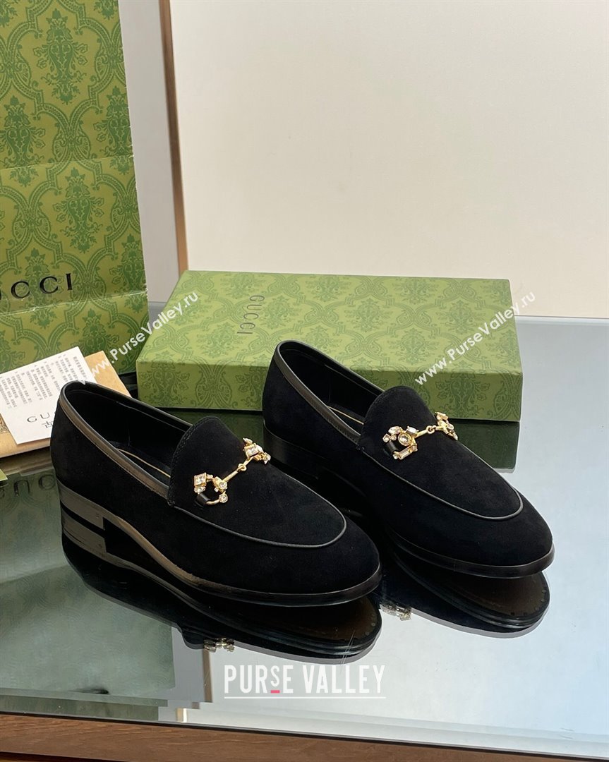 Gucci Jordaan Suede Loafers with Crystals Black 2023 759918 (MD-231012063)