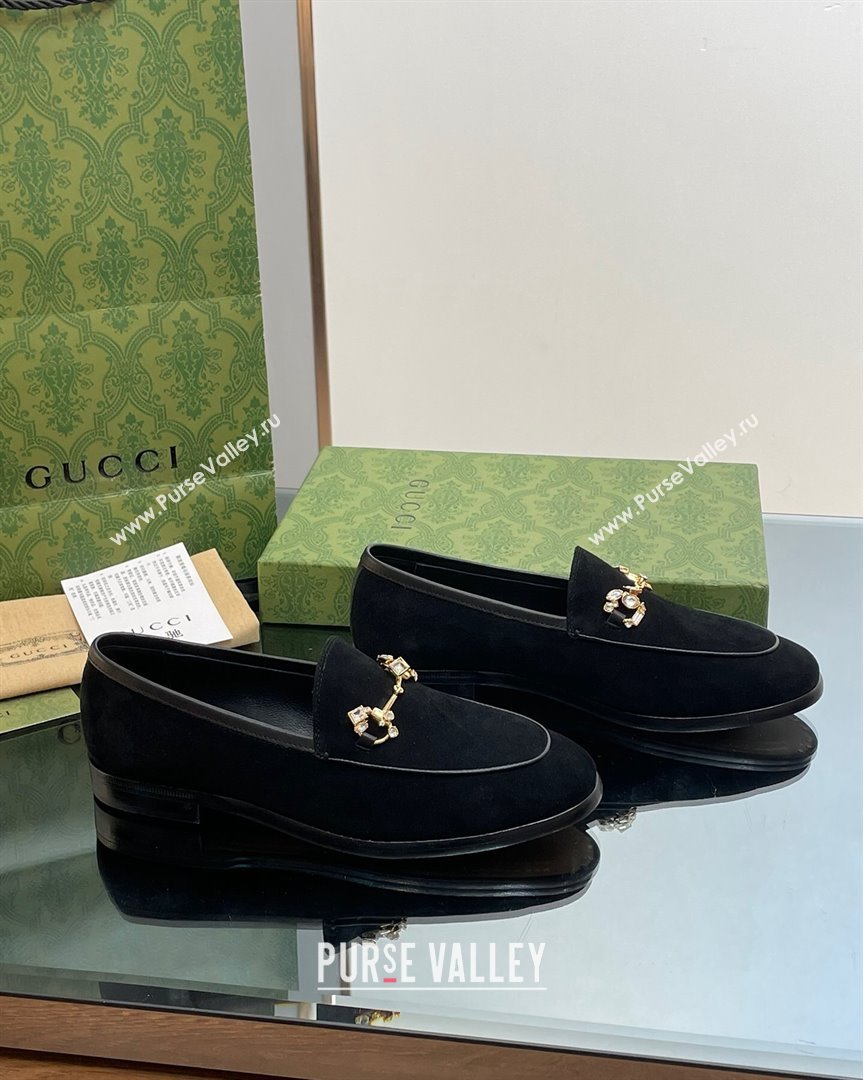 Gucci Jordaan Suede Loafers with Crystals Black 2023 759918 (MD-231012063)