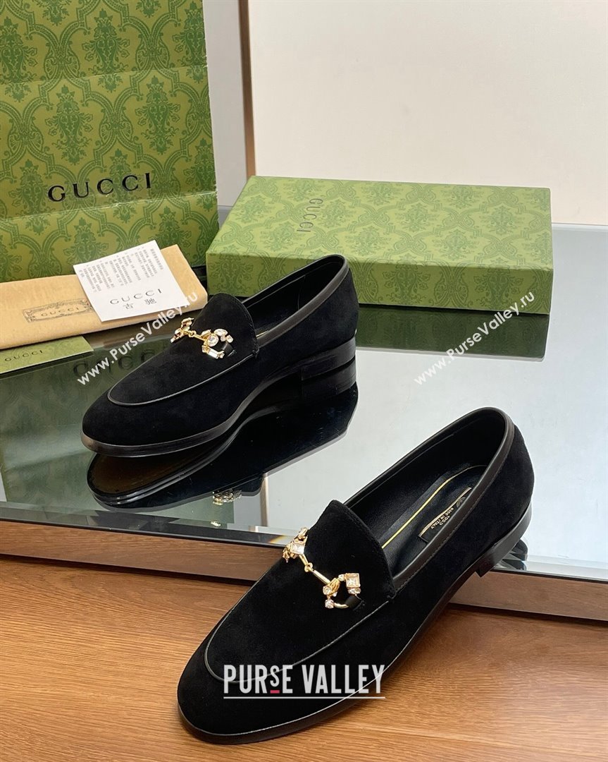 Gucci Jordaan Suede Loafers with Crystals Black 2023 759918 (MD-231012063)