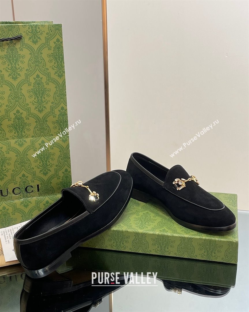 Gucci Jordaan Suede Loafers with Crystals Black 2023 759918 (MD-231012063)