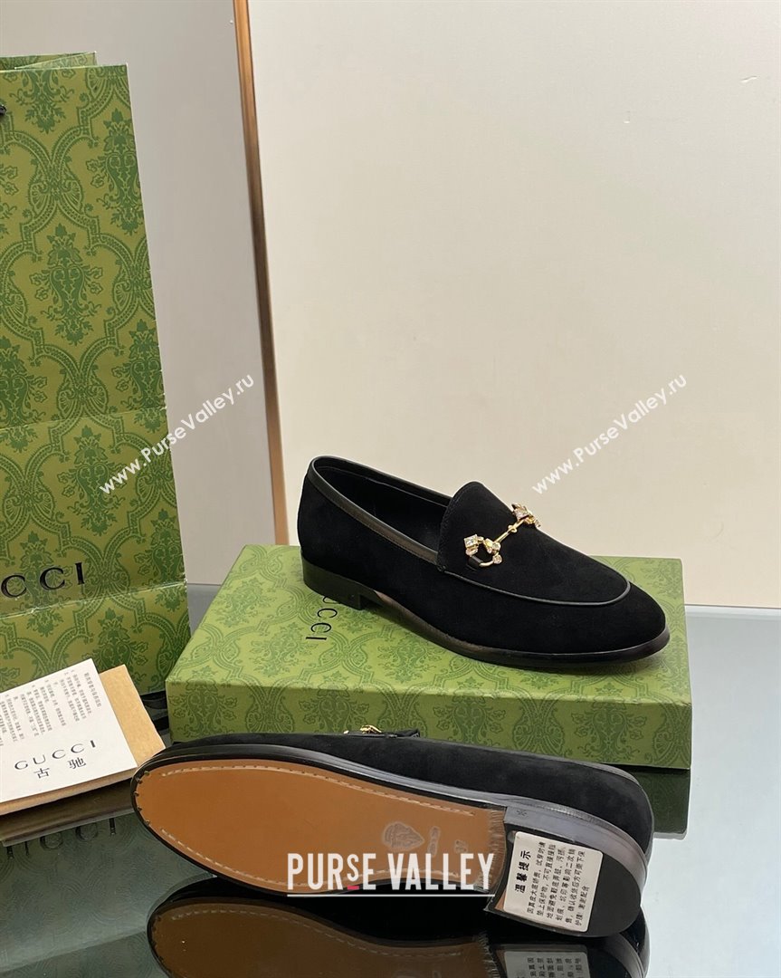 Gucci Jordaan Suede Loafers with Crystals Black 2023 759918 (MD-231012063)