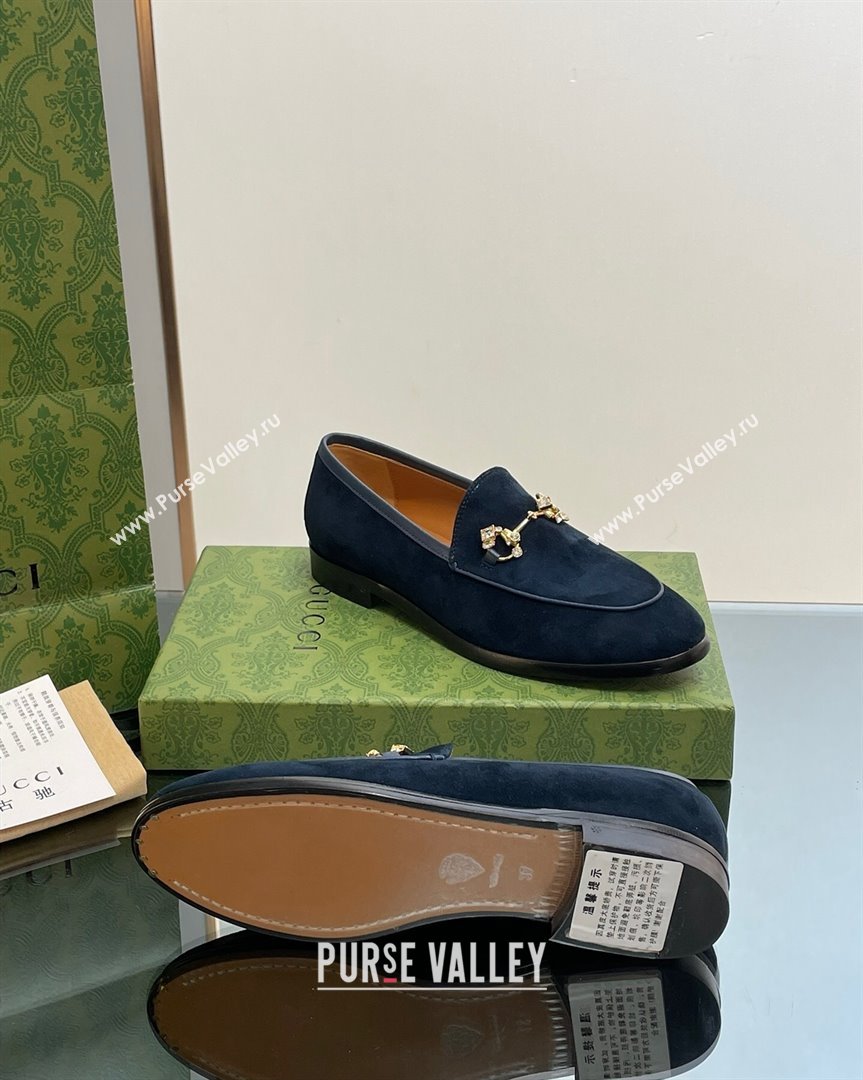 Gucci Jordaan Suede Loafers with Crystals Dark Blue 2023 759918 (MD-231012064)