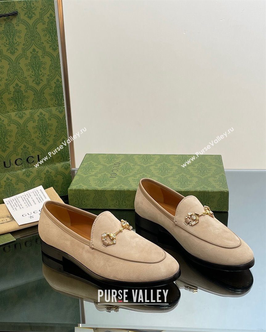 Gucci Jordaan Suede Loafers with Crystals Beige 2023 759918 (MD-231012066)