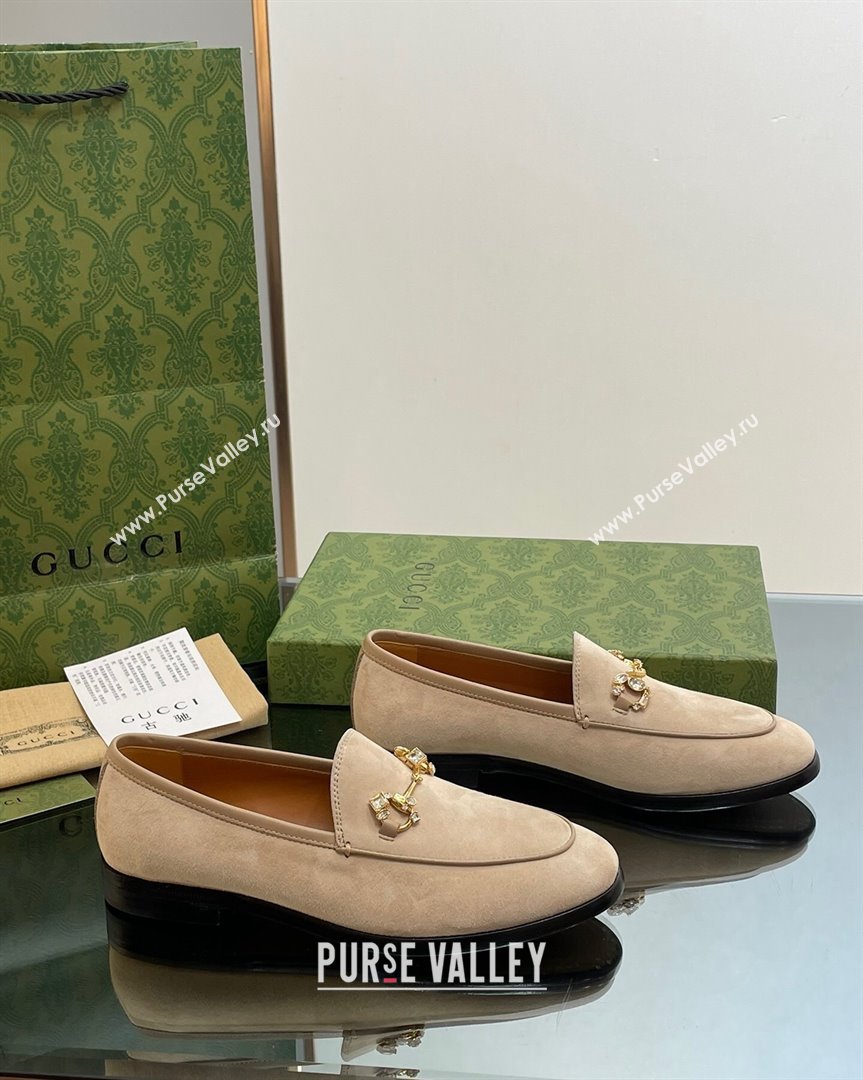 Gucci Jordaan Suede Loafers with Crystals Beige 2023 759918 (MD-231012066)