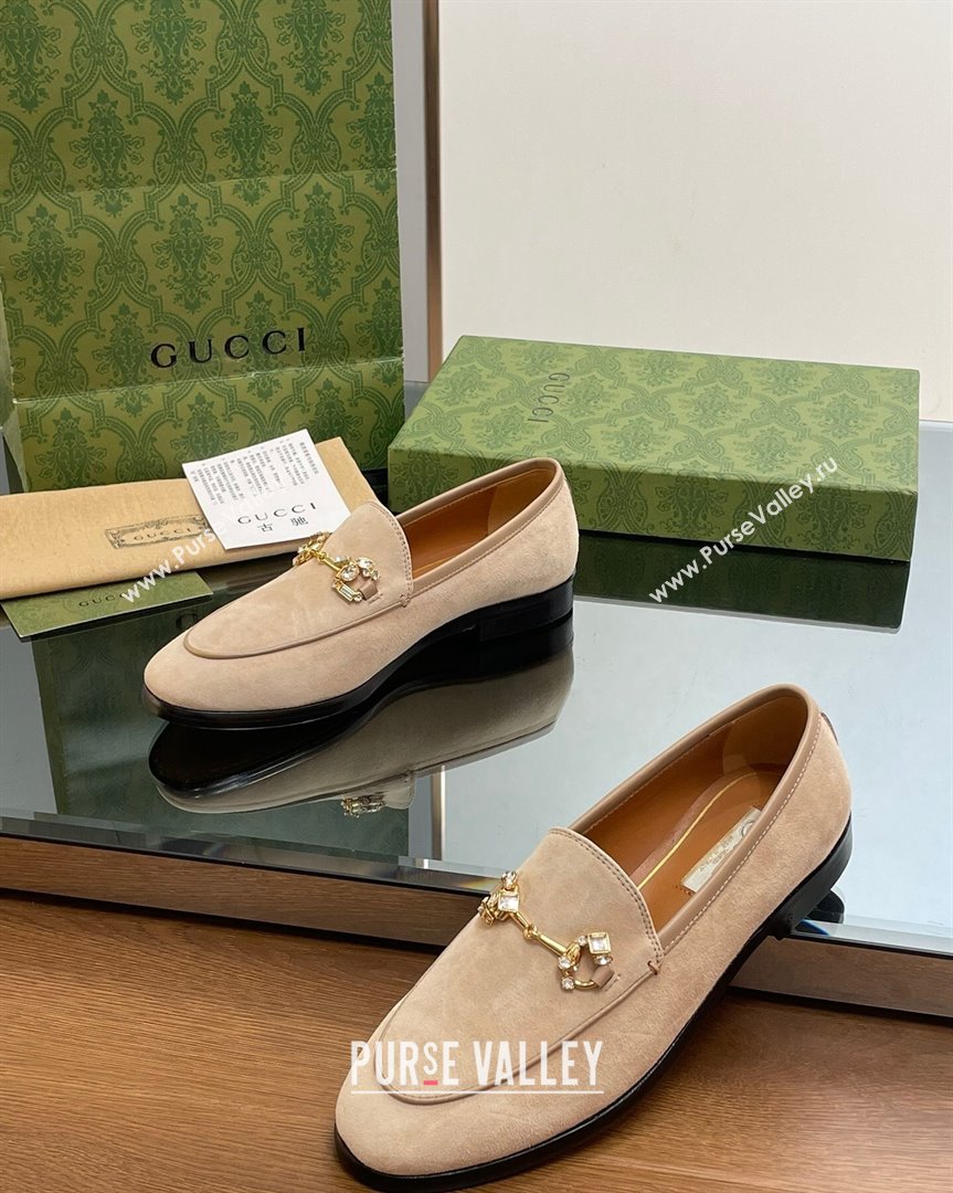 Gucci Jordaan Suede Loafers with Crystals Beige 2023 759918 (MD-231012066)