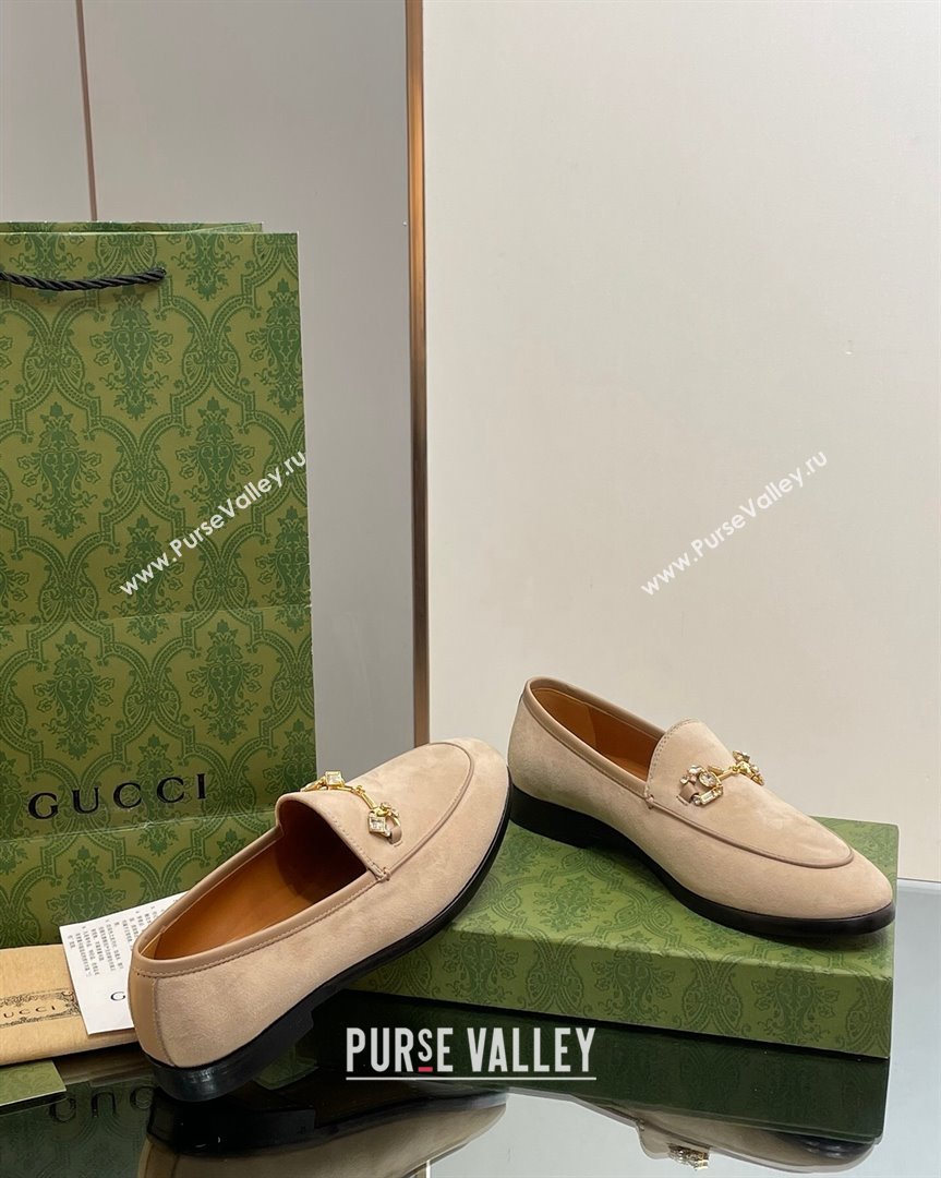 Gucci Jordaan Suede Loafers with Crystals Beige 2023 759918 (MD-231012066)