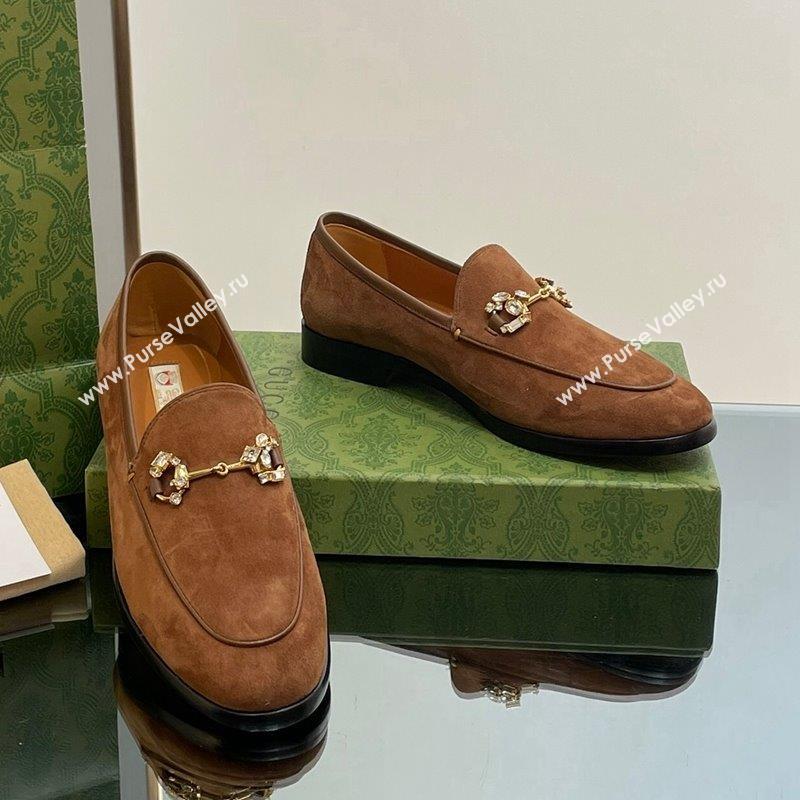 Gucci Jordaan Suede Loafers with Crystals Dark Brown 2023 759918 (MD-231012067)