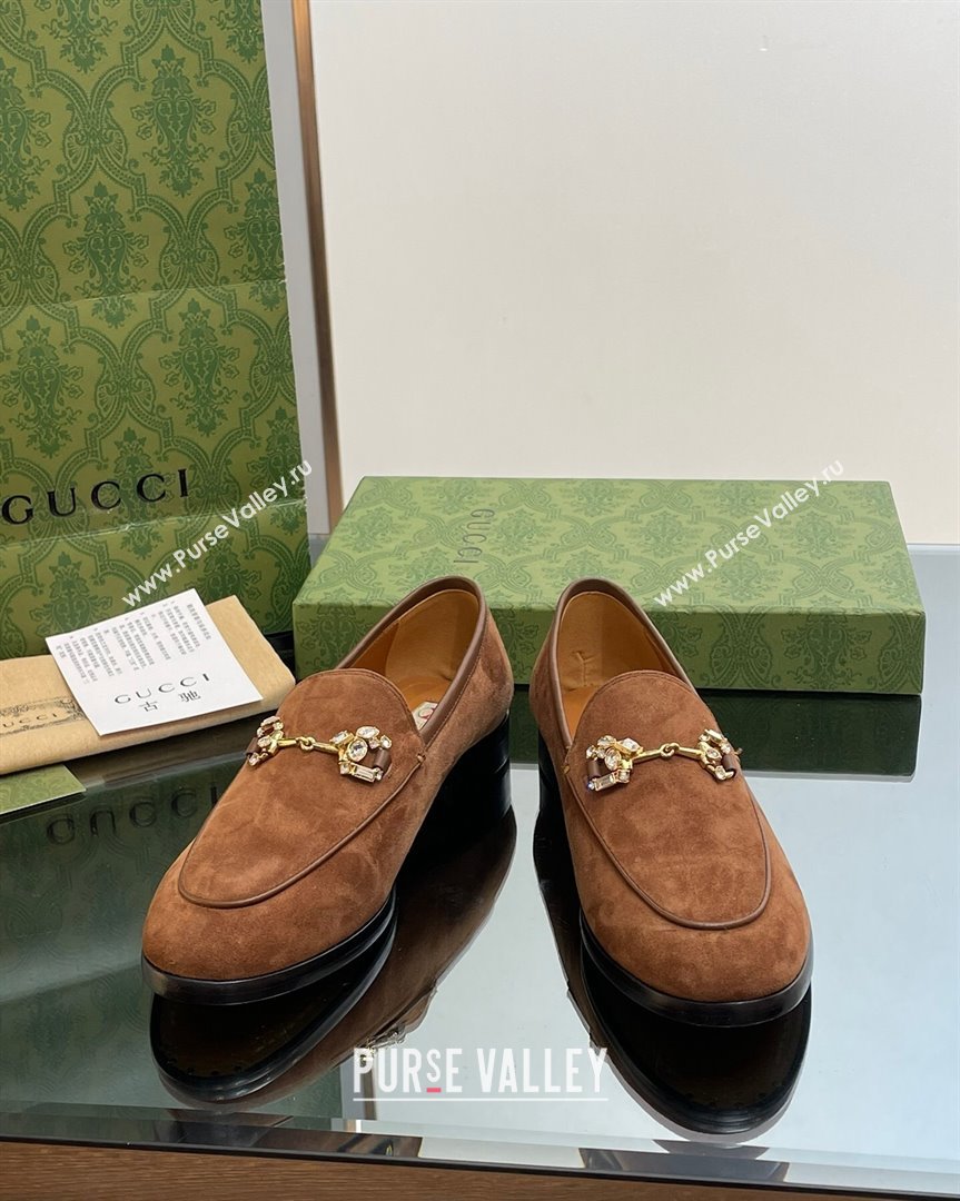 Gucci Jordaan Suede Loafers with Crystals Dark Brown 2023 759918 (MD-231012067)