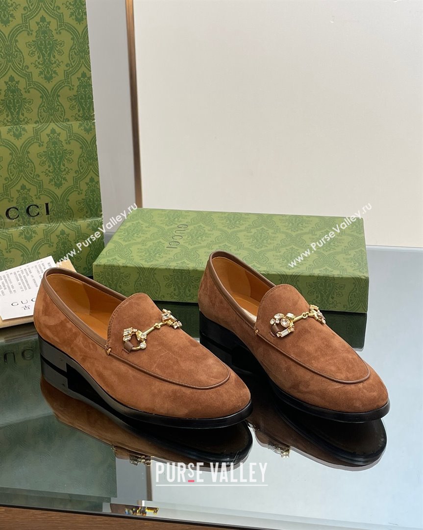 Gucci Jordaan Suede Loafers with Crystals Dark Brown 2023 759918 (MD-231012067)