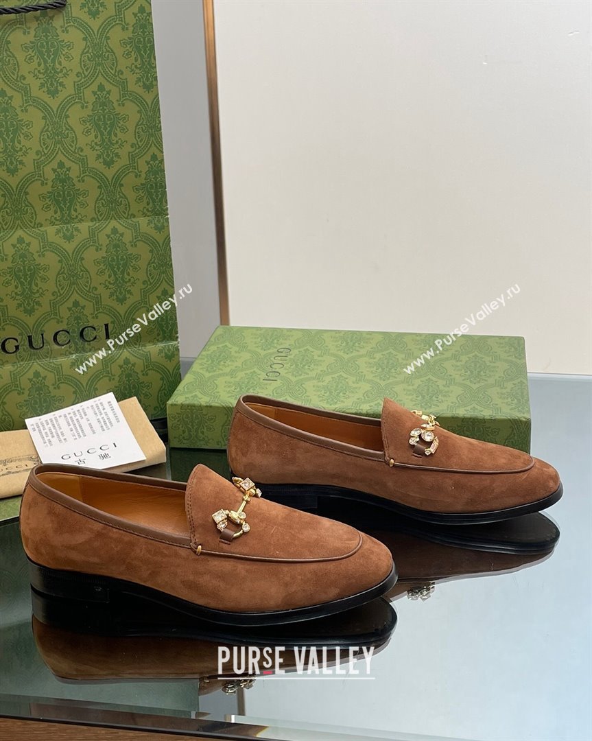 Gucci Jordaan Suede Loafers with Crystals Dark Brown 2023 759918 (MD-231012067)