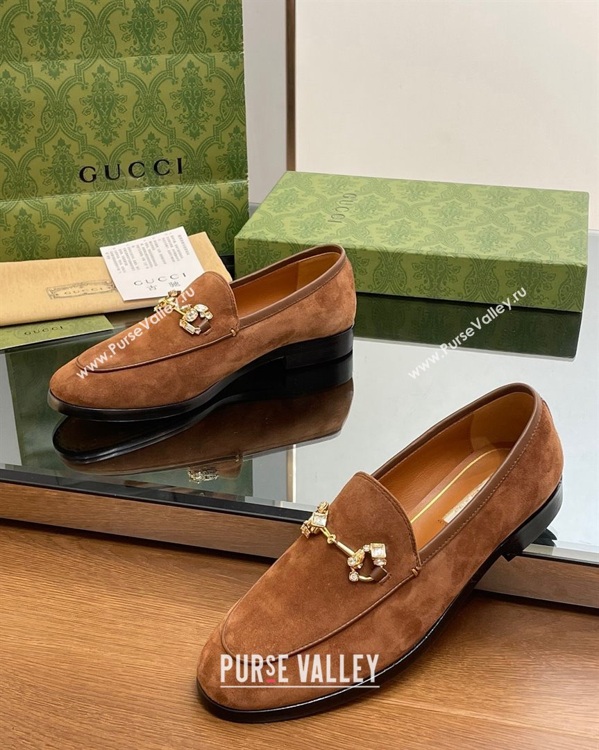 Gucci Jordaan Suede Loafers with Crystals Dark Brown 2023 759918 (MD-231012067)