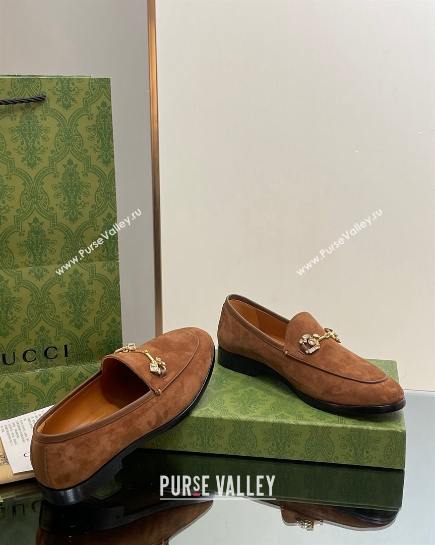 Gucci Jordaan Suede Loafers with Crystals Dark Brown 2023 759918 (MD-231012067)