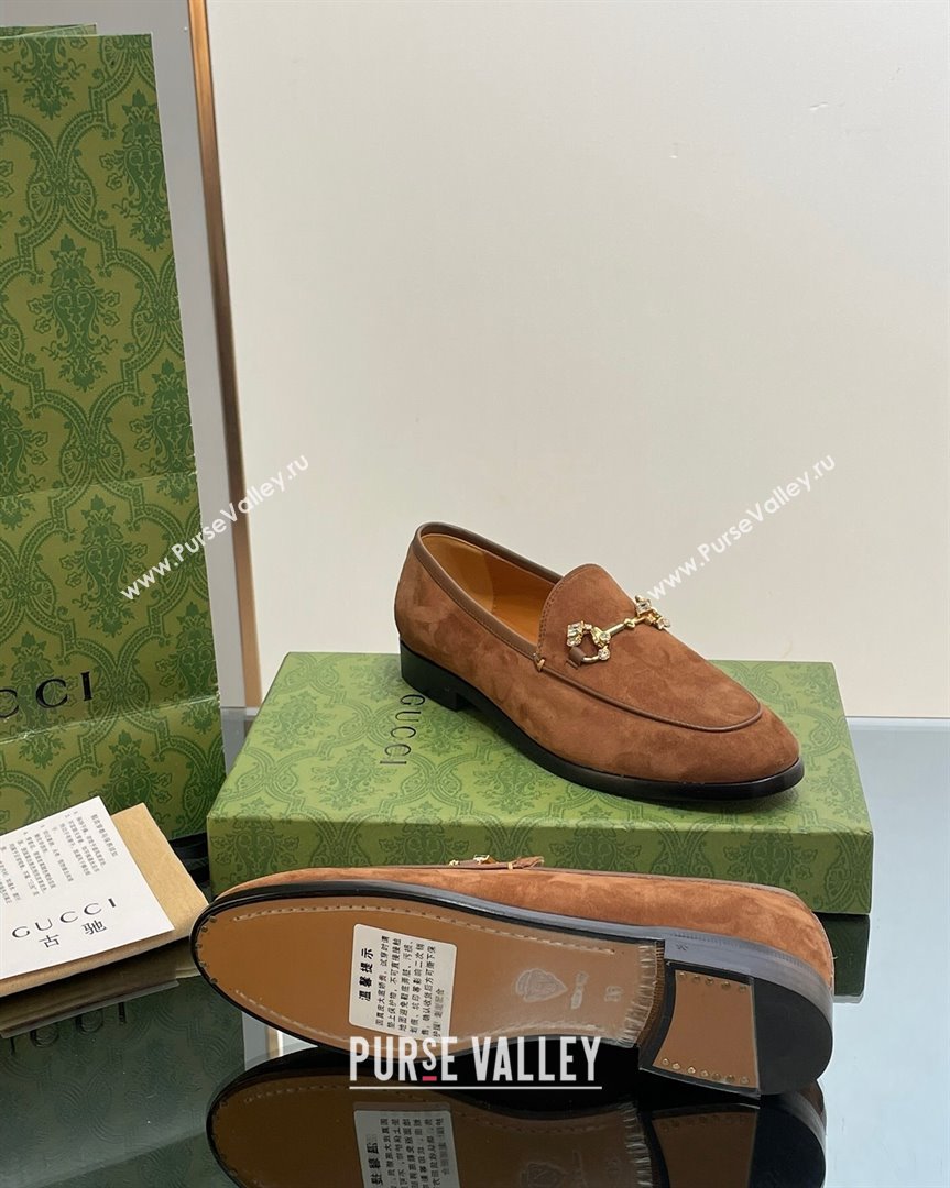 Gucci Jordaan Suede Loafers with Crystals Dark Brown 2023 759918 (MD-231012067)