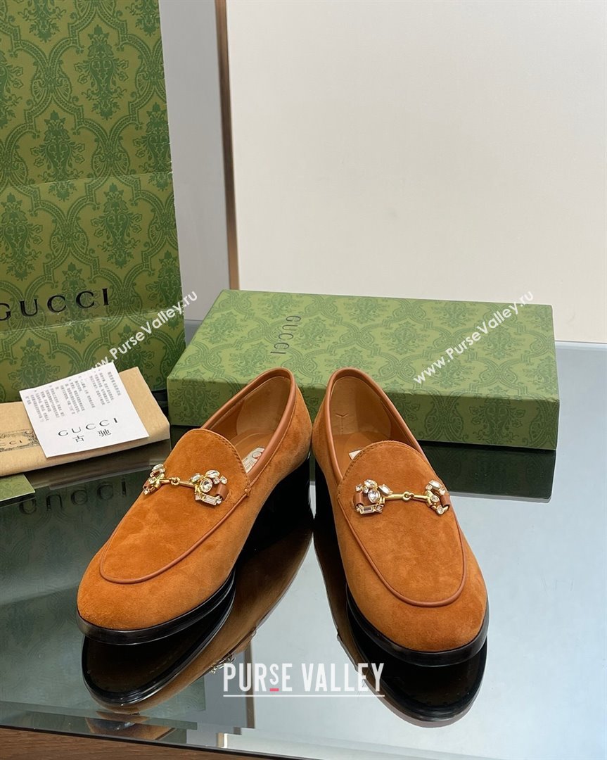 Gucci Jordaan Suede Loafers with Crystals Brown 2 2023 759918 (MD-231012068)