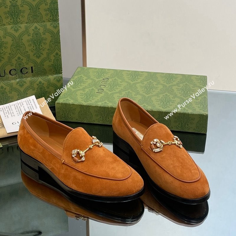 Gucci Jordaan Suede Loafers with Crystals Brown 2 2023 759918 (MD-231012068)