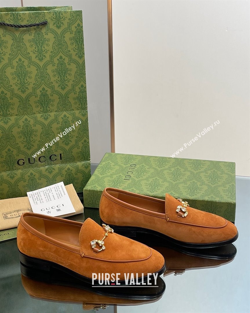 Gucci Jordaan Suede Loafers with Crystals Brown 2 2023 759918 (MD-231012068)