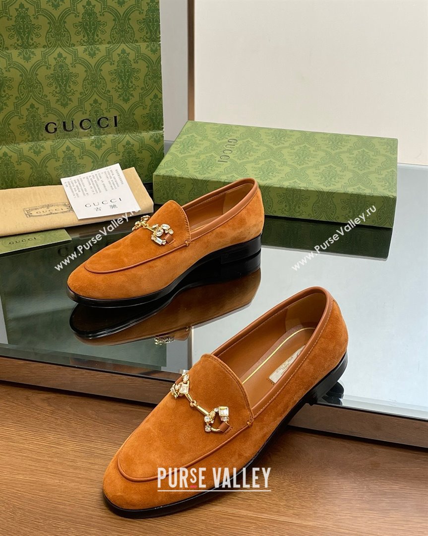 Gucci Jordaan Suede Loafers with Crystals Brown 2 2023 759918 (MD-231012068)