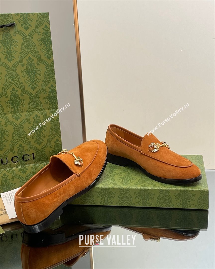 Gucci Jordaan Suede Loafers with Crystals Brown 2 2023 759918 (MD-231012068)