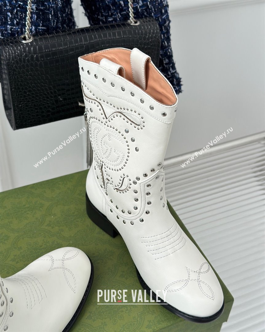 Gucci Leather Ankle Boots 3cm with Double G and Studs White 2023 750508 (MD-231012071)