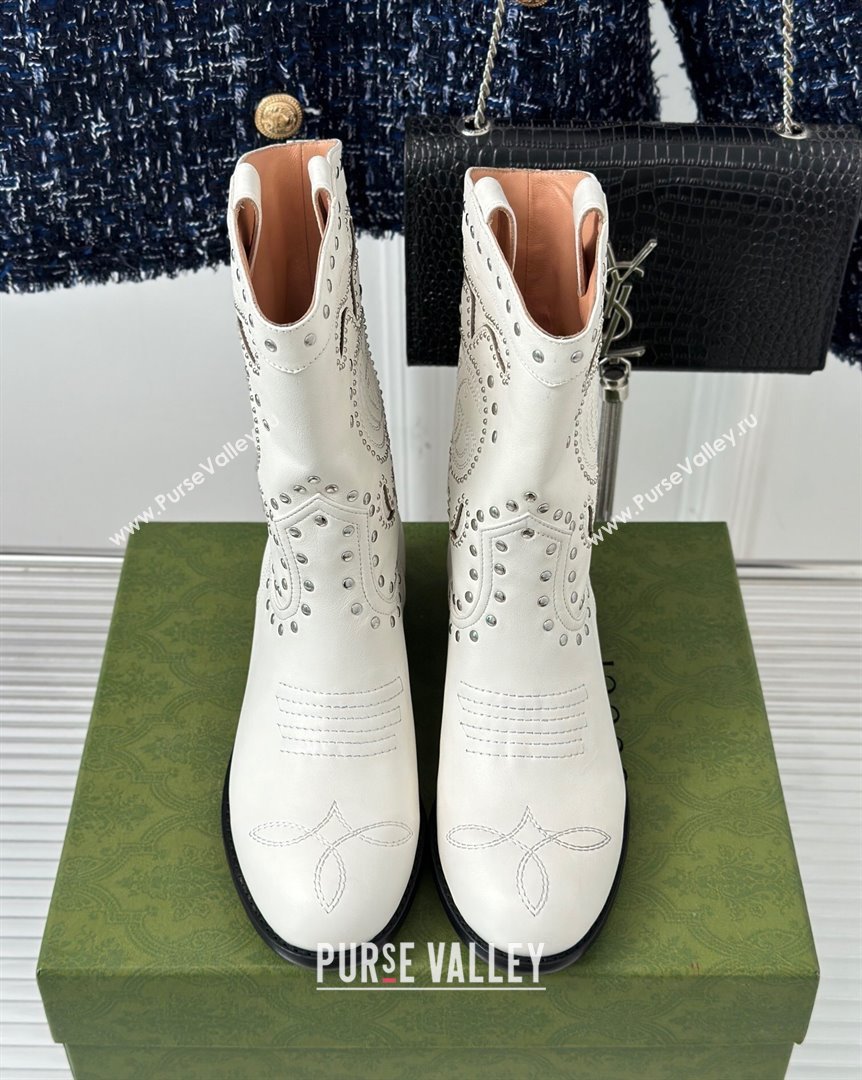 Gucci Leather Ankle Boots 3cm with Double G and Studs White 2023 750508 (MD-231012071)