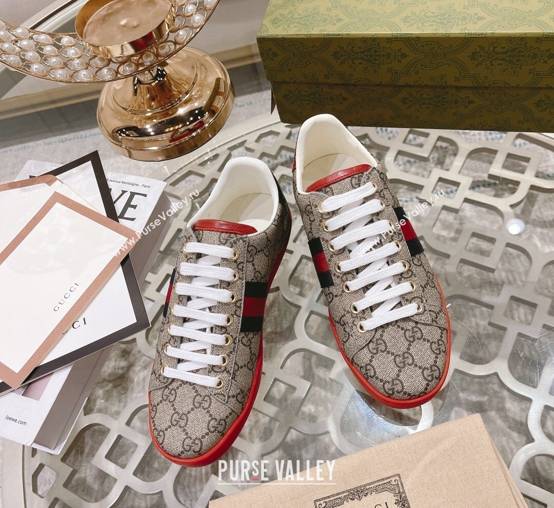 Gucci Ace GG Canvas Sneakers Beige/Red 1 2023 1012 (SS-231012072)