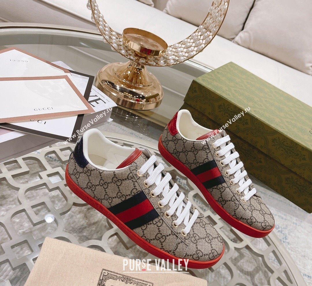 Gucci Ace GG Canvas Sneakers Beige/Red 1 2023 1012 (SS-231012072)